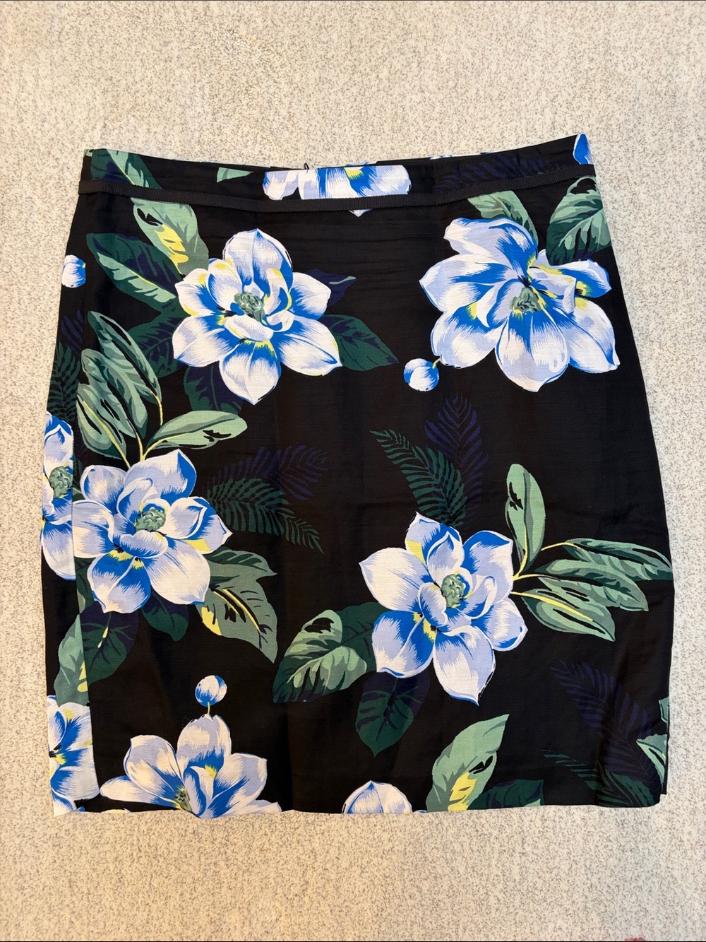 Banana Republic Black Floral A-Line Skirt with Blue and Green Flowers